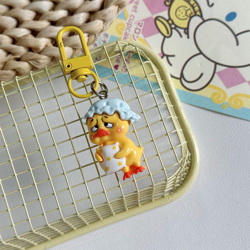Kawaii Upsetduck Yellow Duck Resin Doll Keychain Pendant Keyring For Girls Backpack Charm Headphone Case Accessories Couple Gift