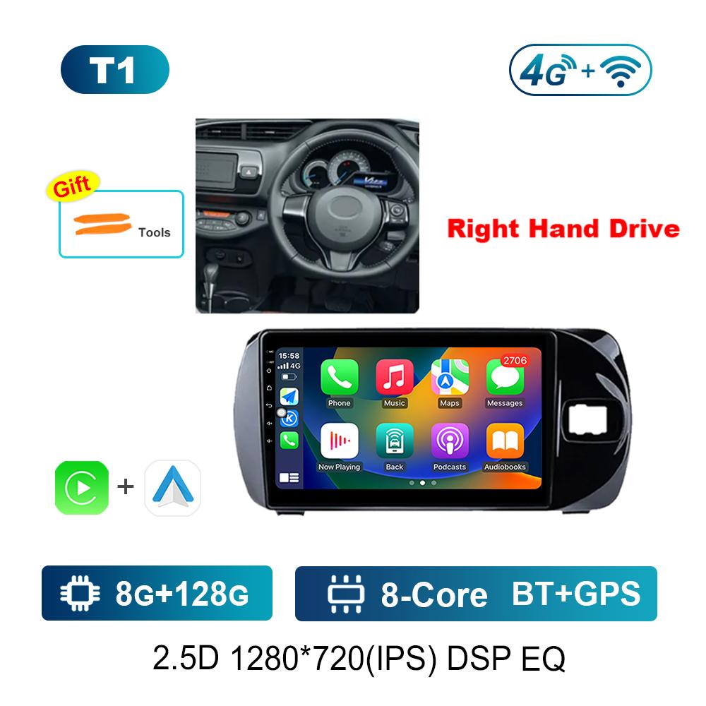 Right Hand Drvie Carplay Car Video Multimedia Player for Toyota Vitz 3 III XP130 2014 - 2019 Android Bluetooth WiFi+4G HD Screen