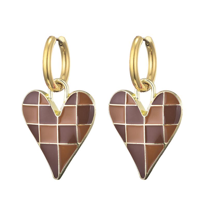 Colorful Love Heart Pendant Gold Color Stainless Steel Earrings For Women Jewelry Vintage Statement Enamel Round Hoop Earrings
