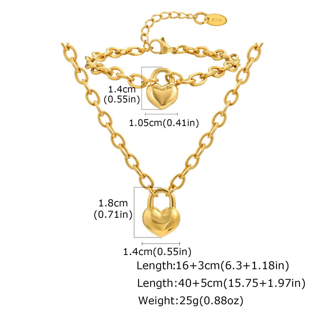 Stunning Heart Pendant Bracelet for Women,18K Gold Plated Stainless Steel, Elegant Metal Handmade Chunky Jewelry