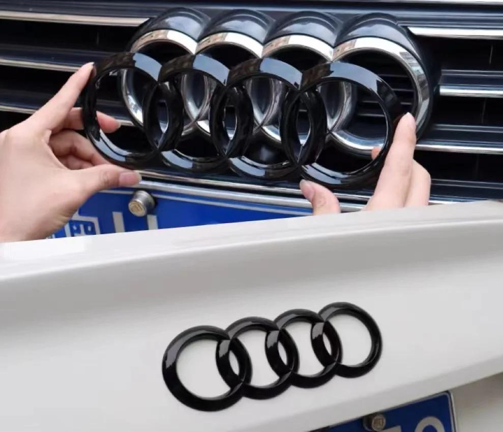B A3 A4 A5 A6 A7 Q2 Q3 Q5 Q8 TT Black/Silver 4 Ring ABS Car Hood Front Bonnet Grill Rear Trunk Emblem Logo Badge Sticker