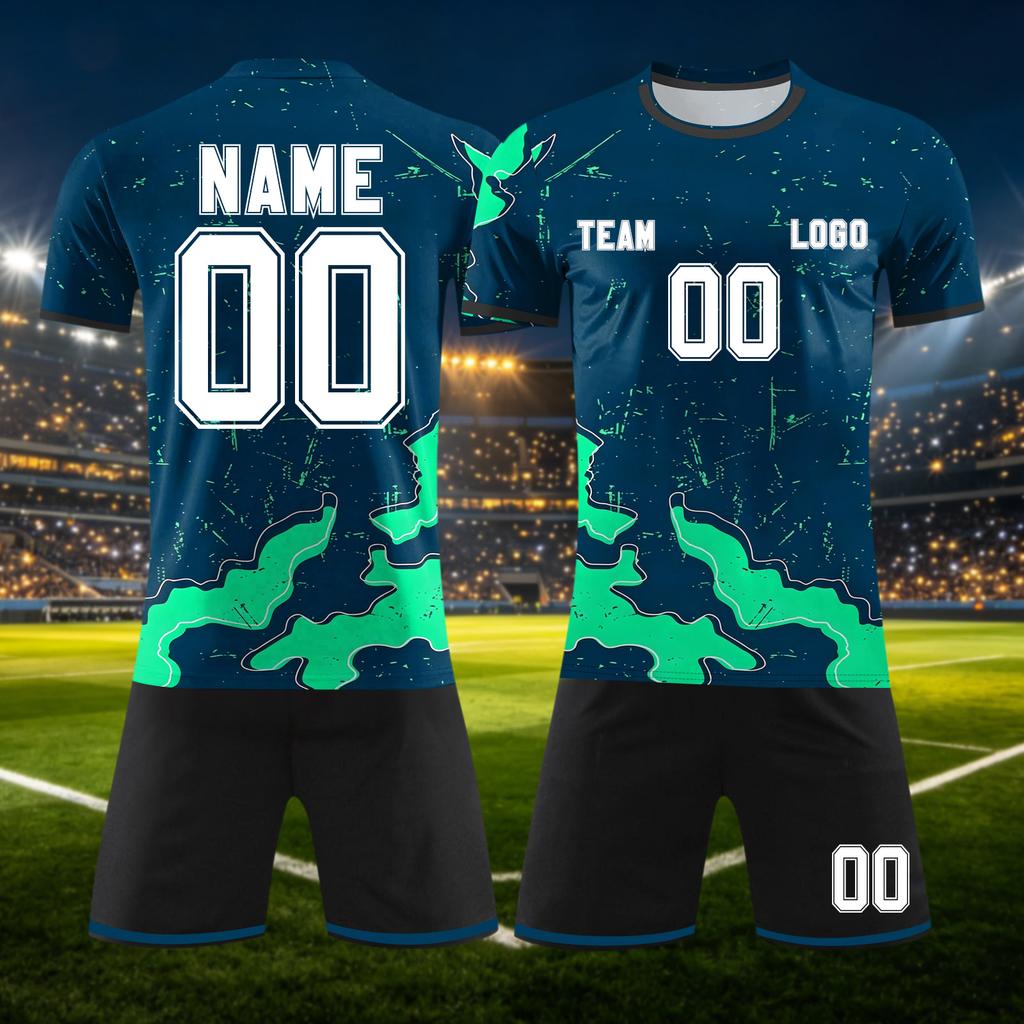 Customizable DIY Two Piece Sports Jersey Set Short Sleeve Shirt and Shorts Personalized Number Team Uniform