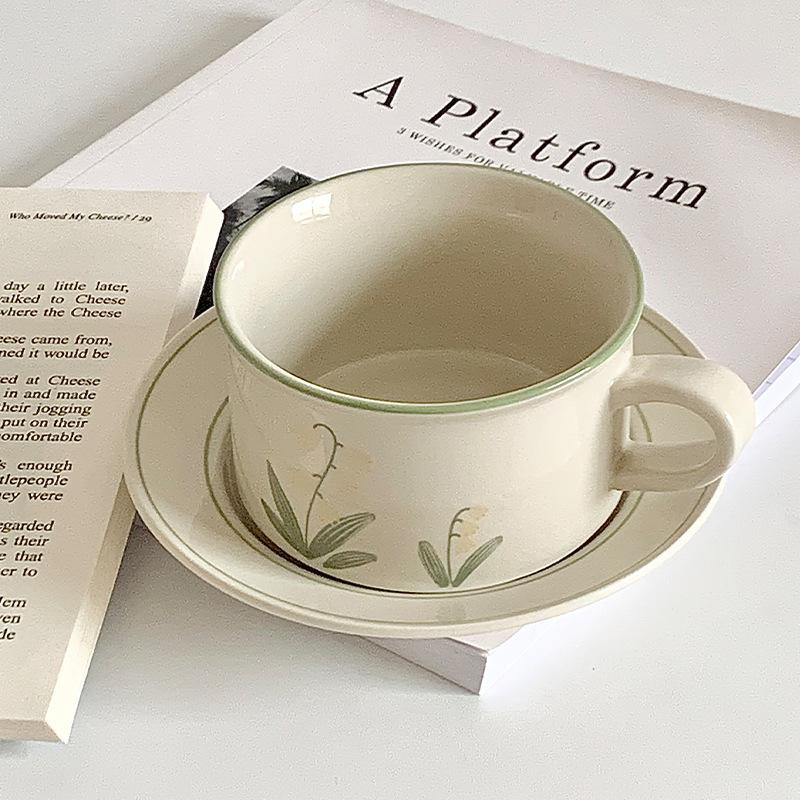 Clay Hand-painted Style Vintage Ceramic Coffee Cup And Saucer Suit Afternoon Tea Tulip Lily Cup And Saucer Set