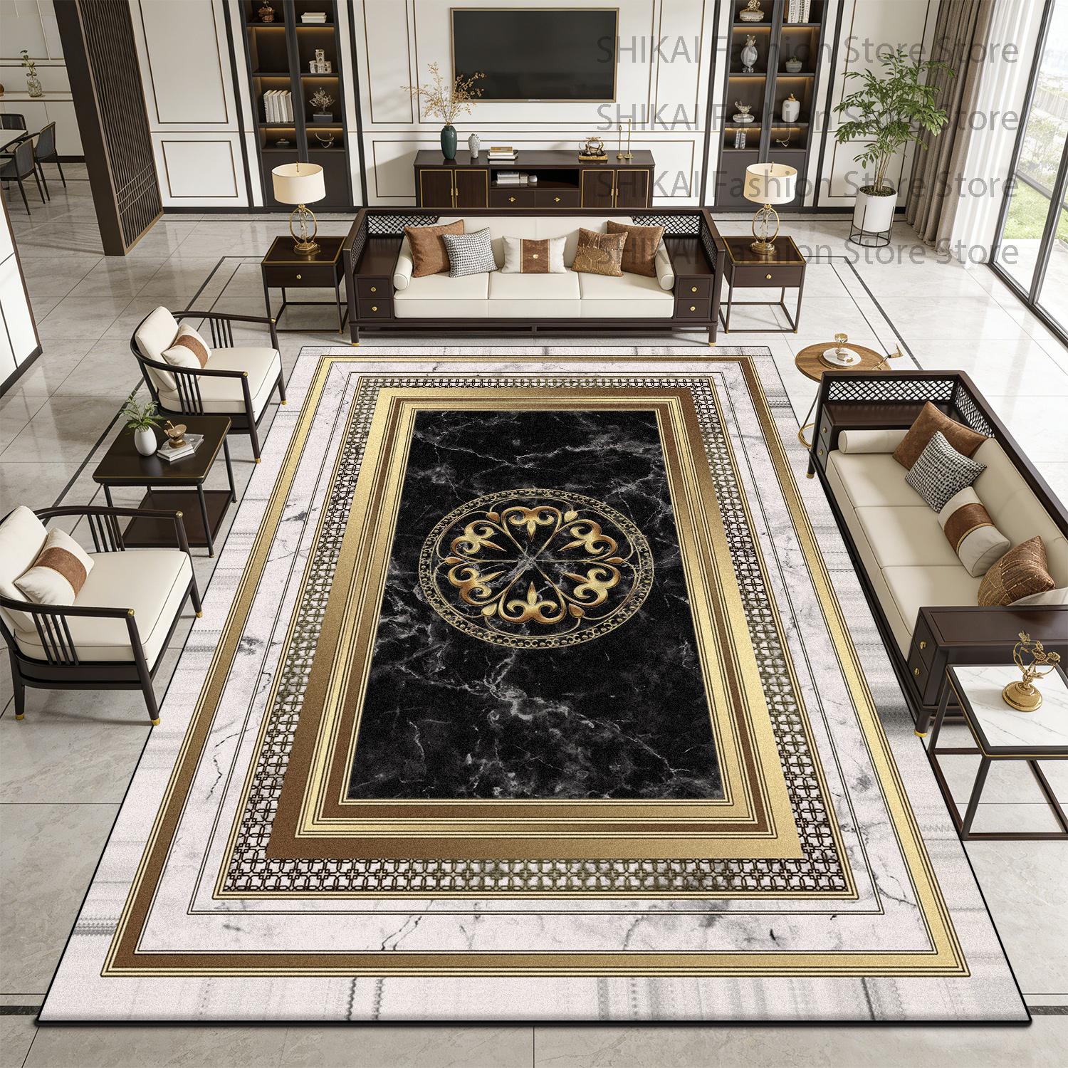 

Modern Black Gold Marble Style CARPET FOR LIVE ROOM Decoration Home Washable Fluffy Rug Easy Clean Short Velvet Luxury Floor Mat 60x90cm