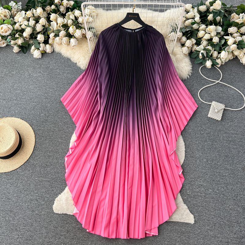 

Women s European Style Retro Big Swing Summer Casual Dress Gradient Rose Red One size