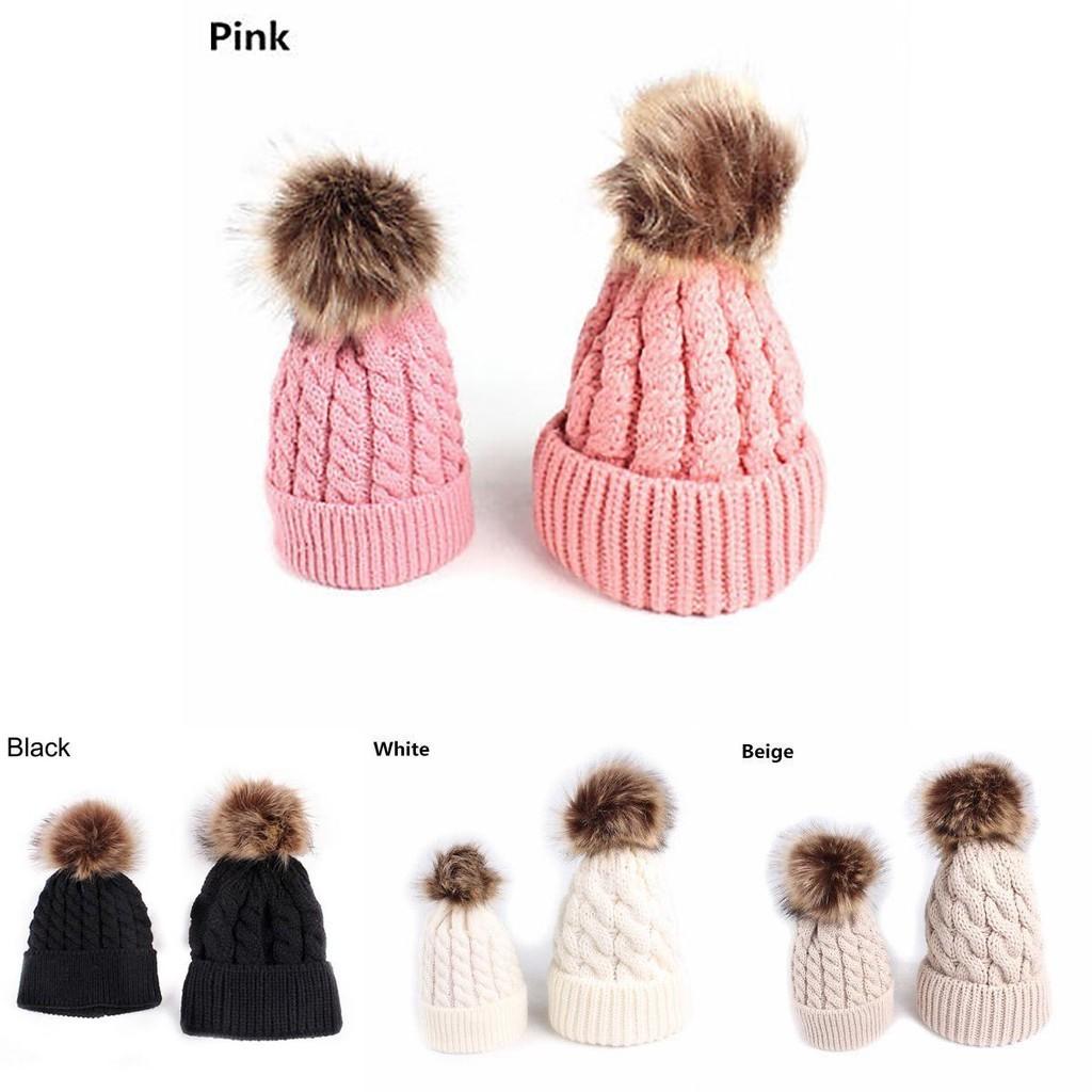 Stylish Comfortable And Stretchable Winter Mum And Baby Matching Knitted Beanie Hats
