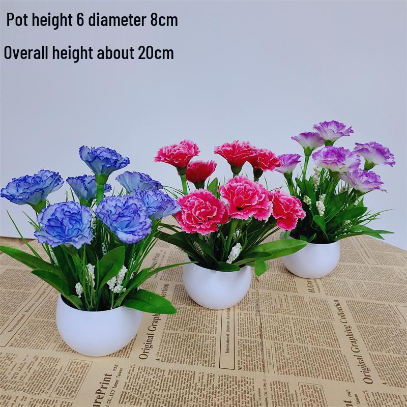 Small Silk Carnation Decorative Flower In Pot for Living Room, Coffee Table, or Dining Table Arrangement