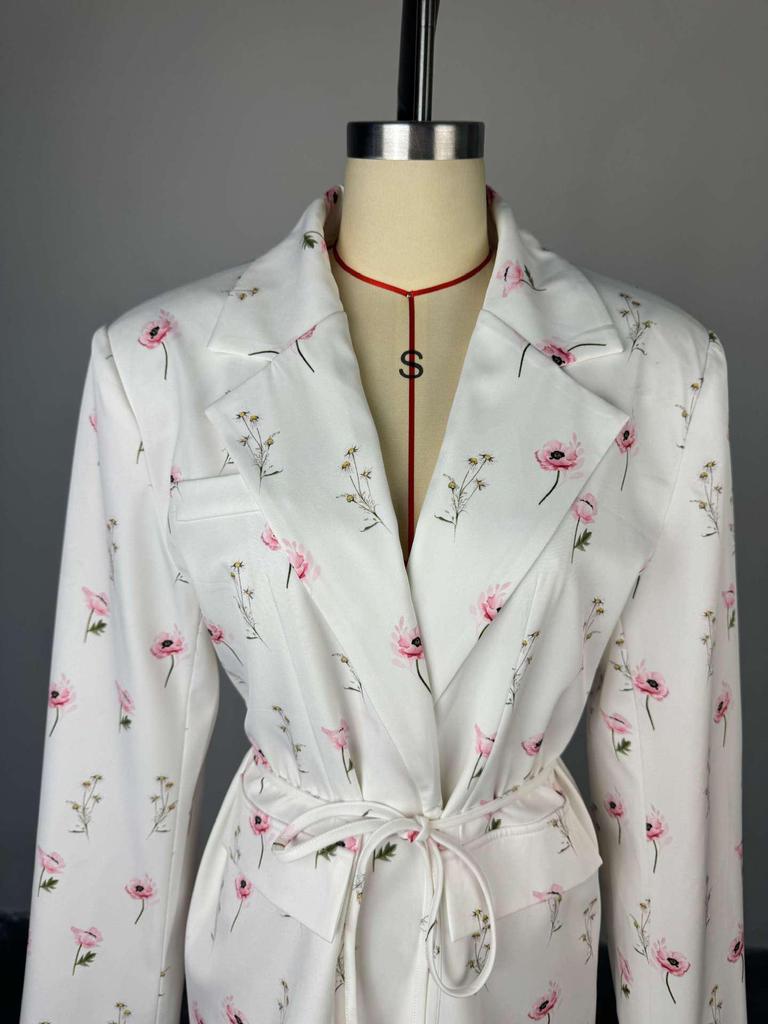 2025 Frühling/Sommer Damen Bedruckter Lockerer Blazer mit Bindegürtel