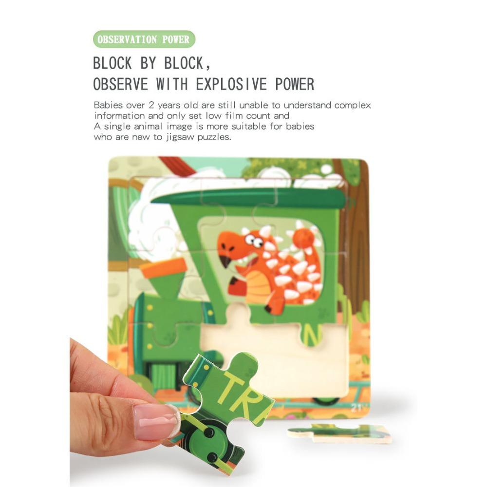 9-Piece Wooden Children'S Jigsaw Puzzle Toy For Early Childhood Education Cartoon Animal Transportation Cognitive Puzzle