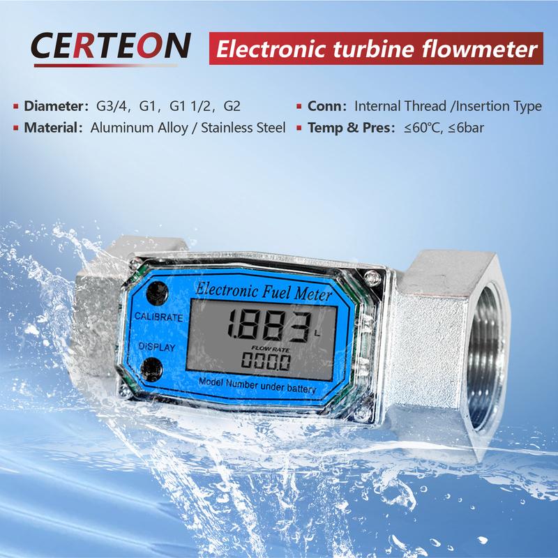 Electronic Fuel Meter Electronic Turbine Flowmeter Diesel Water Liquid Digital Aluminum Alloy 1" 1.5" 2" LCD