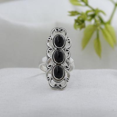 Schwarzer Onyx Silberring, 925 Sterlingsilber Handgefertigter Schmuck, Geschenk für Sie, Silberschmuck für Damen Ar8917