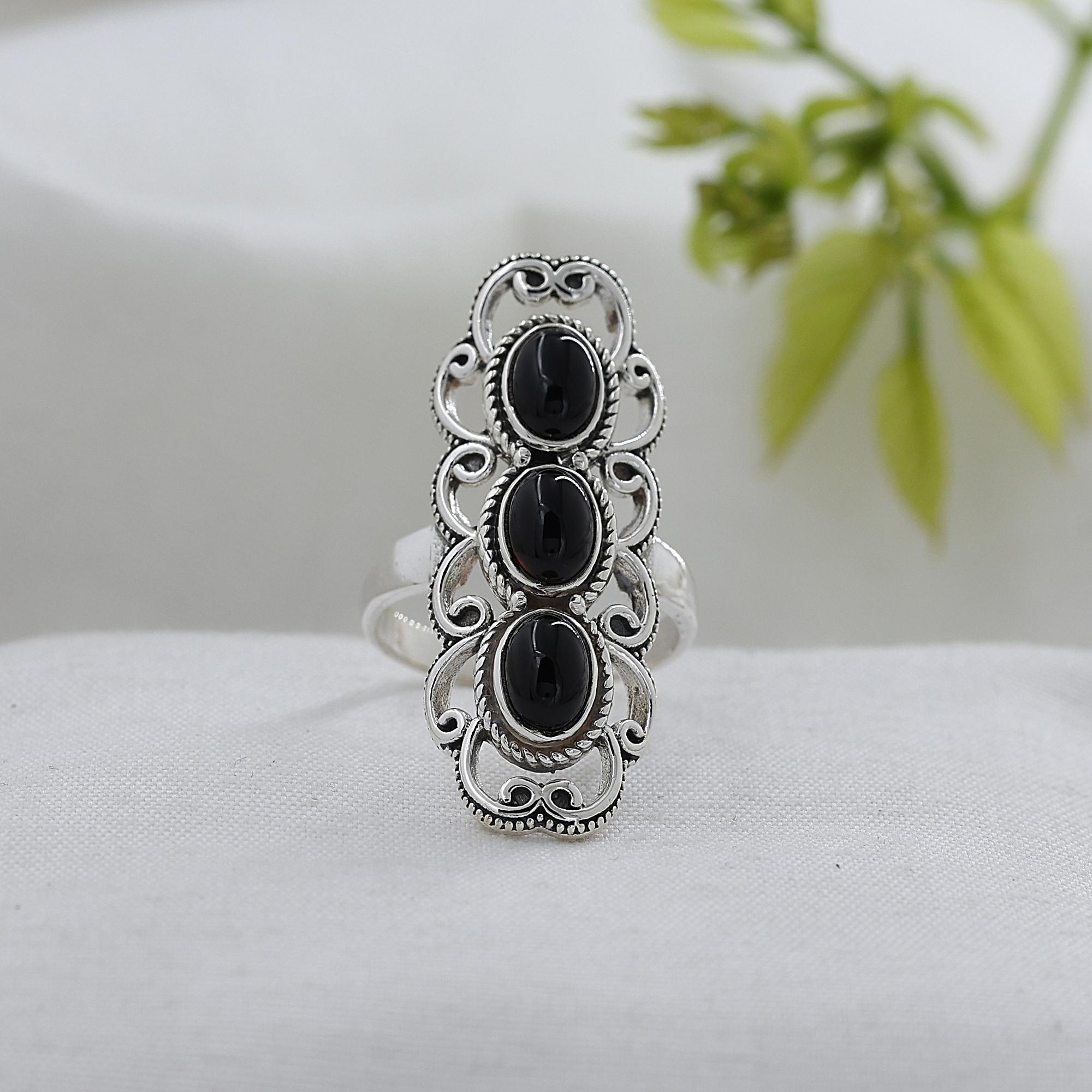 

Серебряное кольцо с черным ониксом, Ювелирные изделия ручной работы из серебра 925 пробы, Подарок для нее, Серебряные женские украшения Ar8917 10.5 чёрный