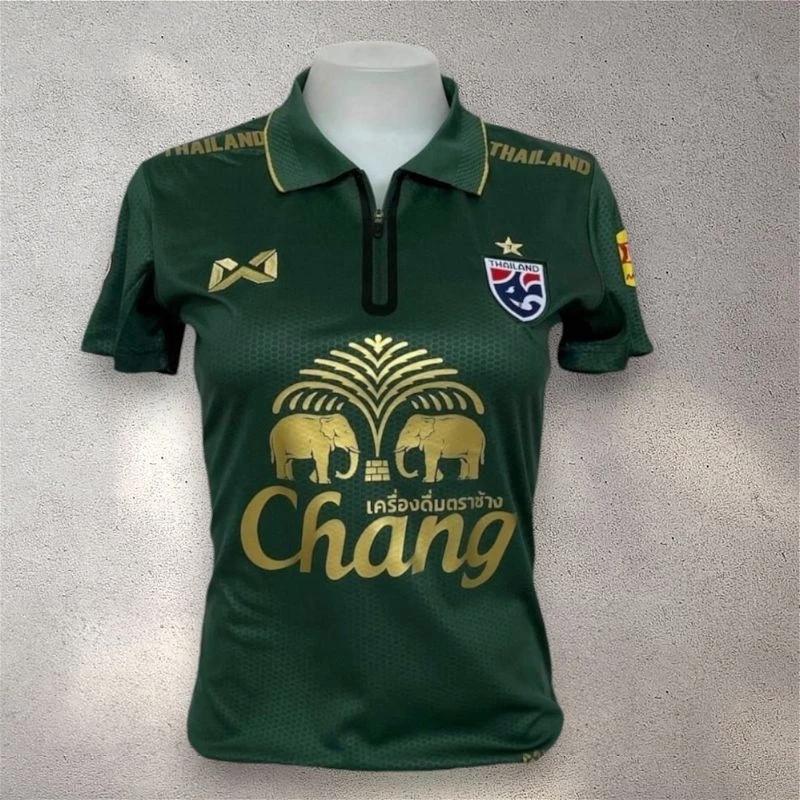 Damen Thailand National Football Soccer Training JERSEY CHEER Fan Print Zip Vintage Retro Quick Dry Polo Shirt Kurzarm Elefanten Logo