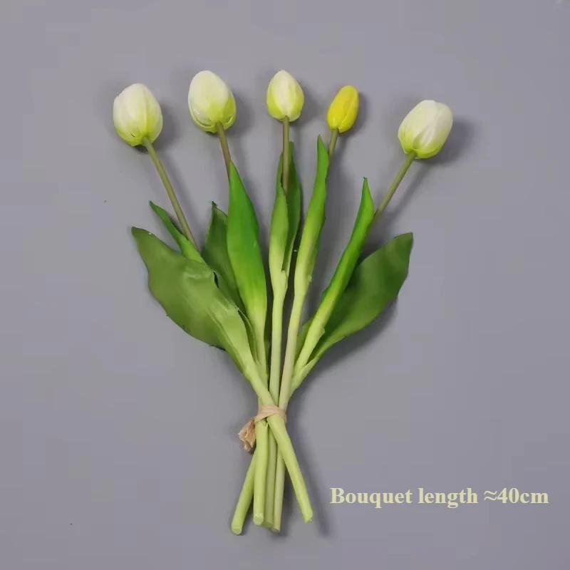 5pcs Artificial Flowers Soft Tulip Fake Flower Real Touch Home Garden Table Wedding Decoration Simulation 5-Head Tulips Bouquet