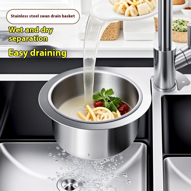 Nerezový labuťový dřezový sítkový koš Kuchyňský dřez Odpad Závěsný filtr Labuť Suchá a mokrá separace Háček Odkapávač
