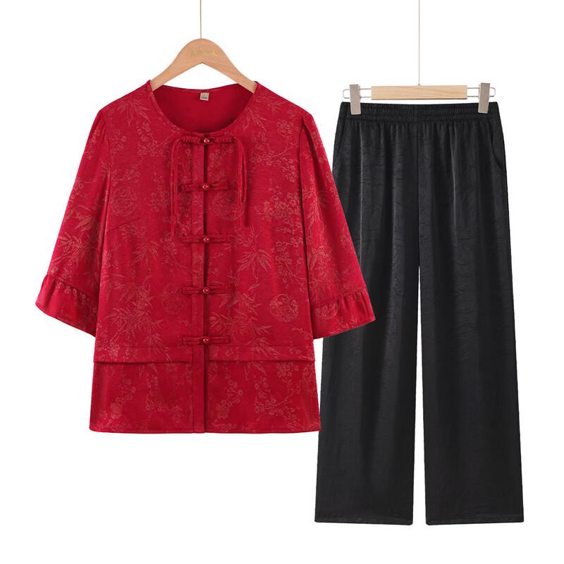 Elegant Stand-Up Collar Breathable Shirt Set for Middle-Aged Women XL