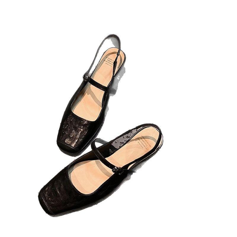 2025 new gentle shoes French bag head empty sandals Mary Jane small leather shoes thick heel versatile summer women's shoes