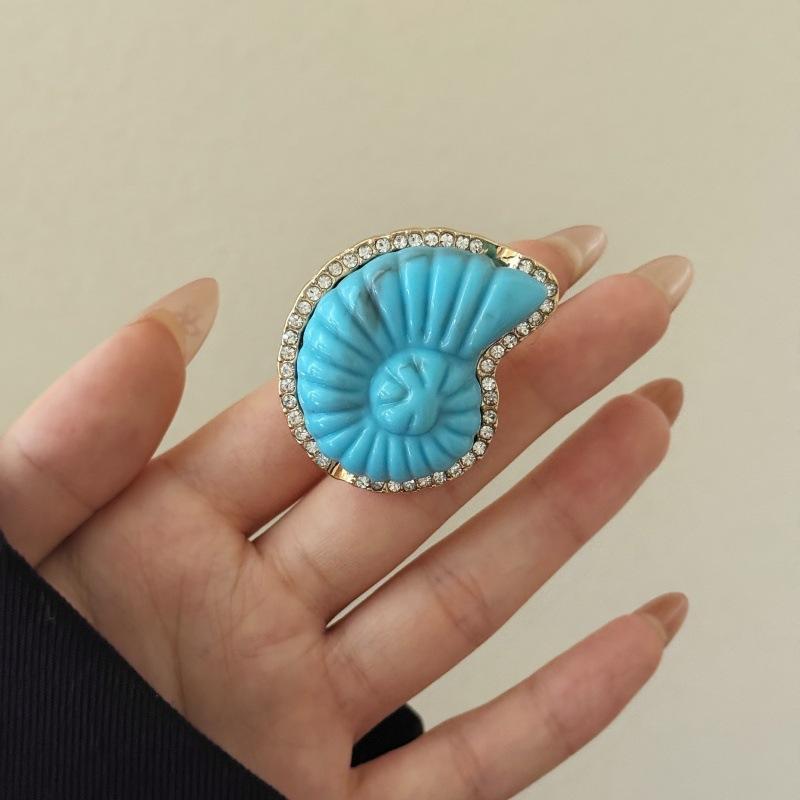 Bohemia Ocean Style Natural Conch Shell Shaped Crystal Adjustable Open Metal Rings for Women Holiday Gift Travel Party Zircon