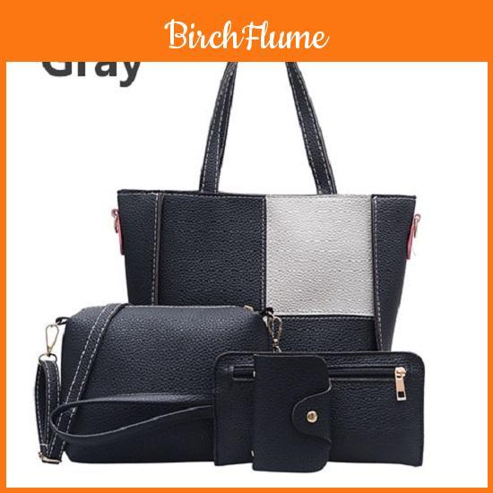 Fashion Women Splicing Color Shoulder Bag Pu Leather Handbag Holder Messenger Bag 4cs With Premium Quality Materials And Timeless Design