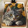 American Shorthair and Roses,pattern Flannel Blanket, High quality Comfortable for All Seasons, Home Decor, Warmth and Comfort, Perfect for Gifts.