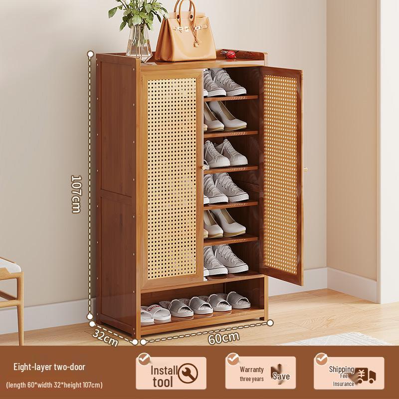 Japanese Rattan Dustproof Shoe Cabinet - Compact, Large-Capacity Entryway Storage Rack