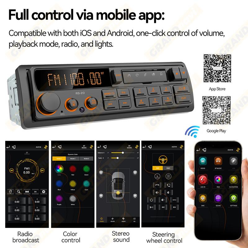 Retro MP3 Car Radio Player 1 DIN Stereo EQ FM AM RDS DAB Receiver QC3.0 Bluetooth USB AUX Input For VW Porsche Mercedes Benz BMW