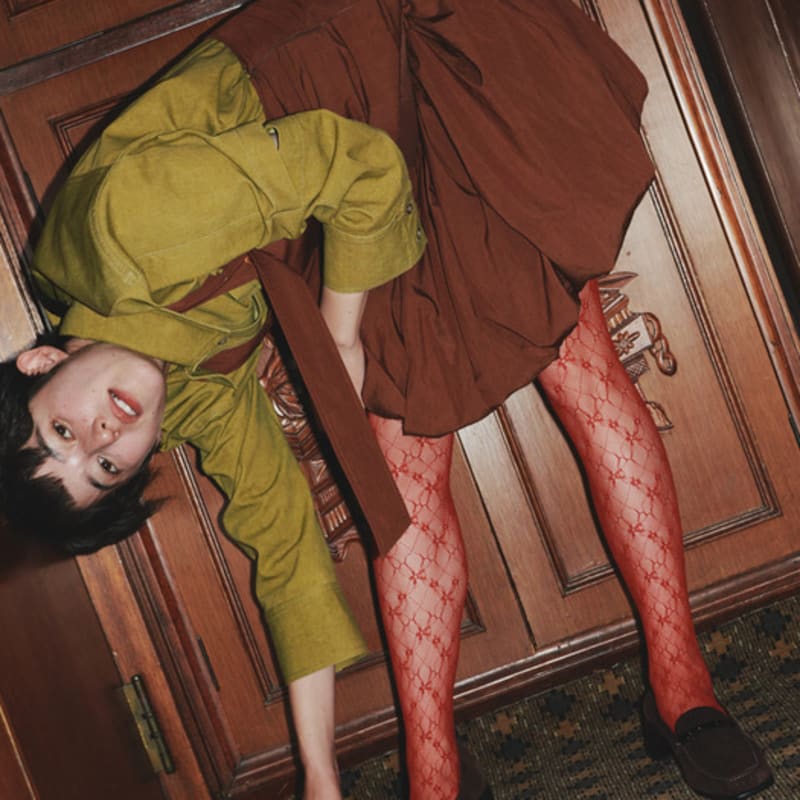 i hate monday flower jacquard lace stockings red