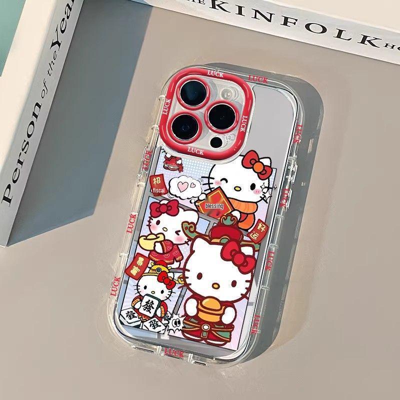 Red New Year Style iPhone 17 Case - Compatible with iPhone 14, 15, 16 Pro Max, Hello Kitty Design