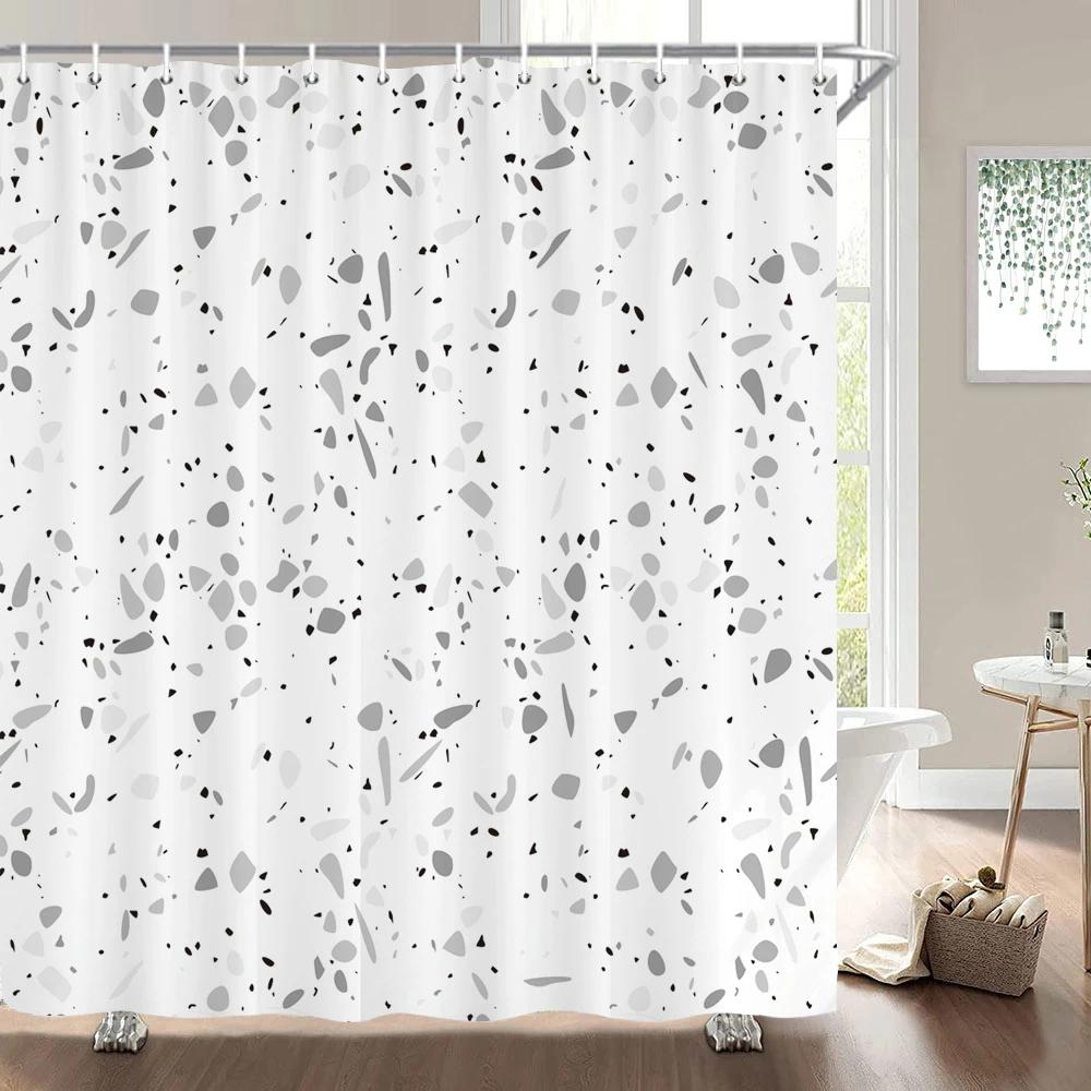 Small Stone Printed Shower Curtain Pebble Spots Pattern Bath Curtain Waterproof Bath Screen With Hooks For Home Bathroom Decor