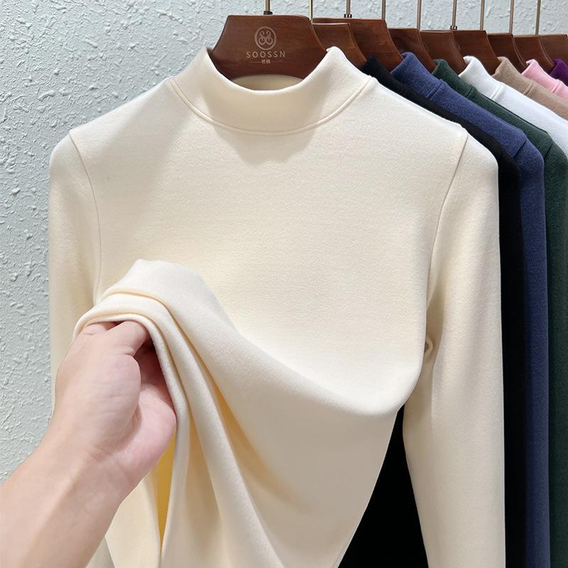 Crew neck German velvet bottoming shirt women's spring and summer new double-sided integrated velvet thickened slim-fitting long-sleeved inner top