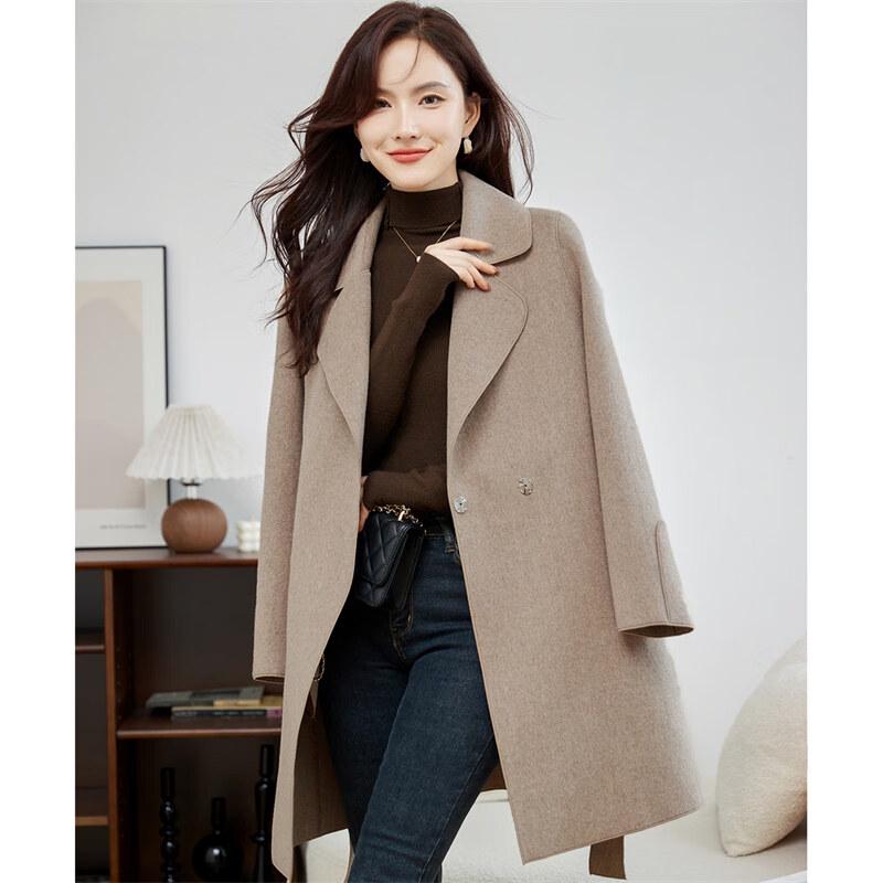 Women's Elegant Belted Double-Faced Wool Coat
