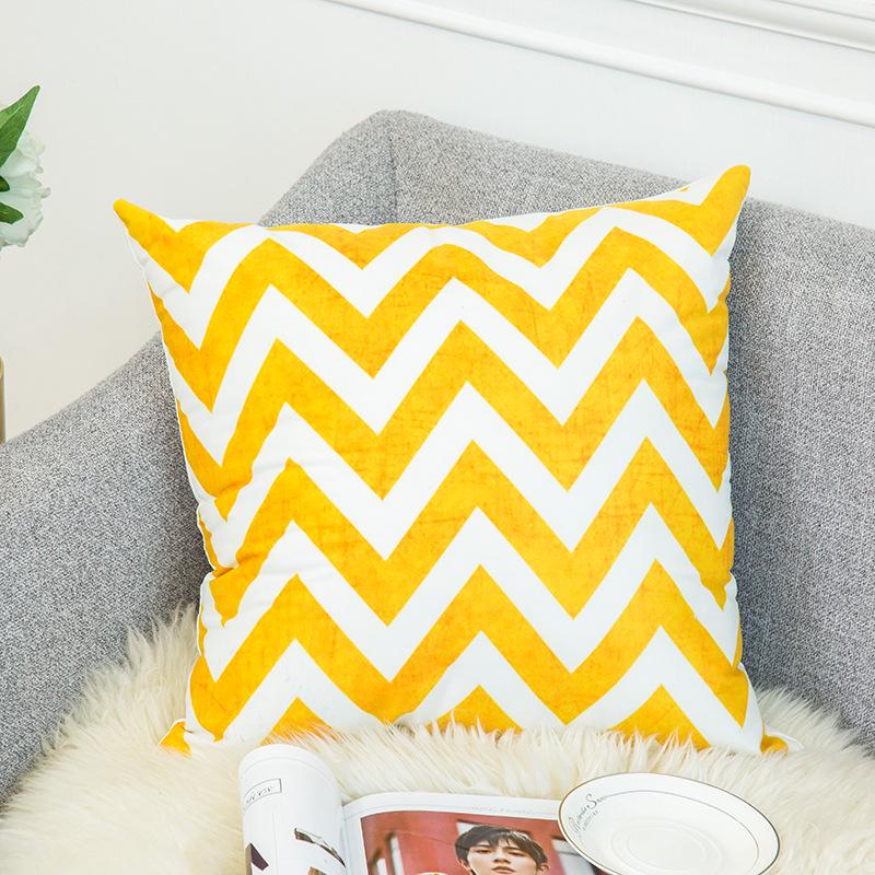 Warm Yellow and Gray Geometric Striped Pillowcase Pattern Sofa Thickened Short Plush Simple Cushion Cover Does Not Include Pillowcases