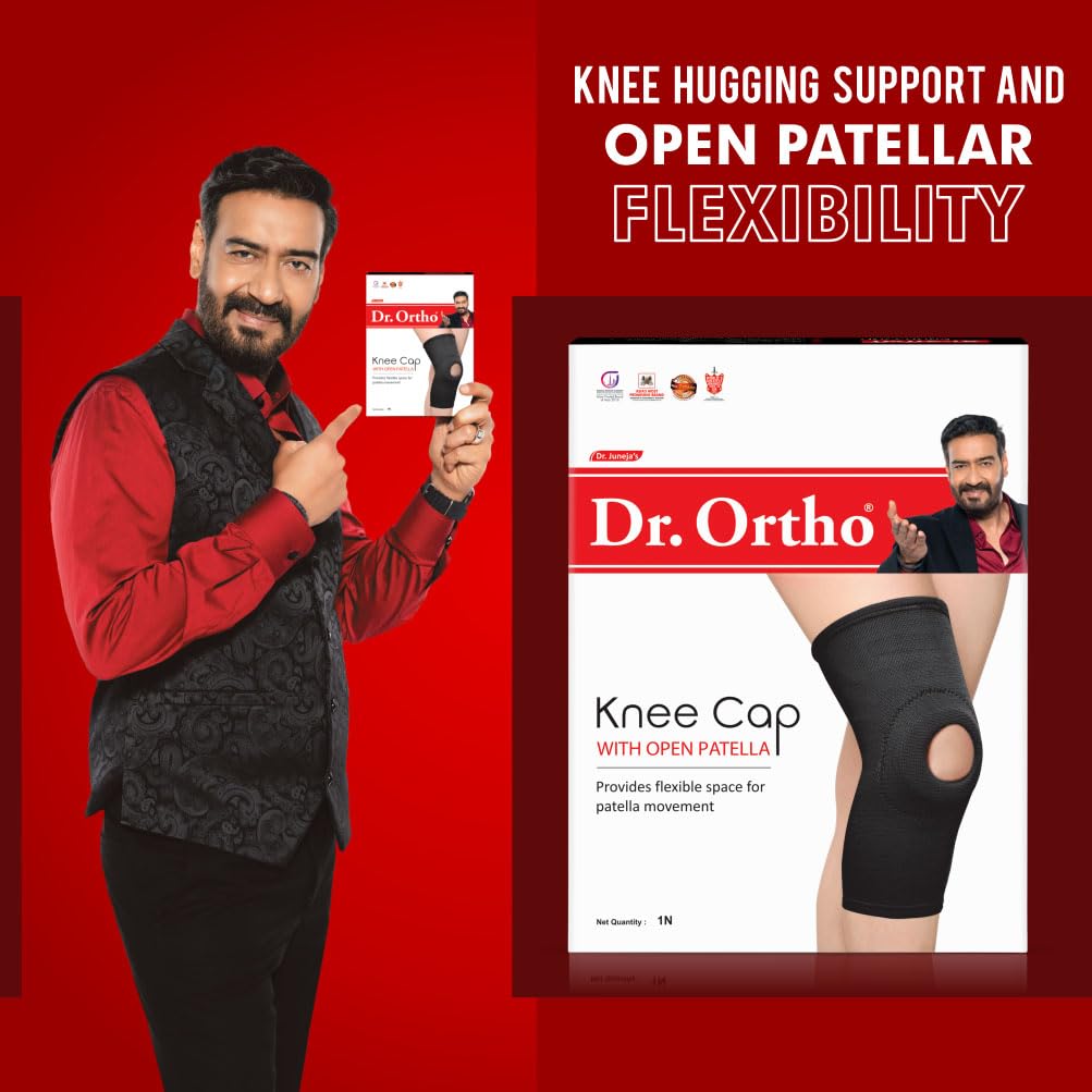 Dr.Ortho Knee Cap With Open Patella, Knee Cap For Pain Relief, Knee Support For Men & Women (Black, M)