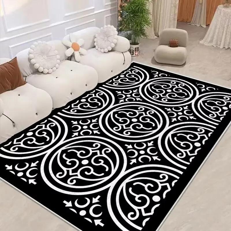 French Retro Carpet Living Room Decoration Checkerboard Rugs for Bedroom Ins Wind Plaid Bedside Floor Mat Large Area Plush Rug 60x90cm