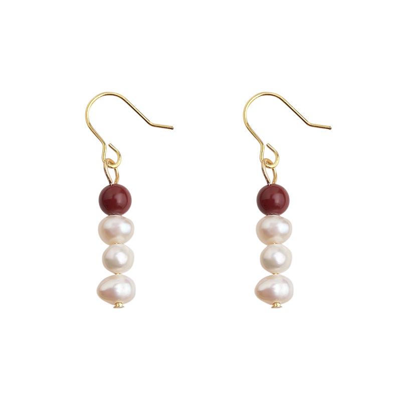 Boucles d'oreilles Guochao Perle d'eau douce naturelle Bloc de couleurs Rétro Style chinois pour femmes