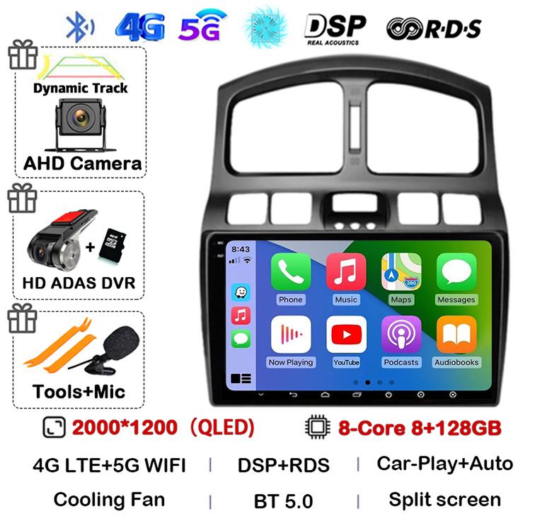Android 14 Car Radio For Hyundai Santa Fe SM 2000-2012 For JAC S1 (Rein) 2007-2013 Multimedia Video Player Navigation Stereo DSP