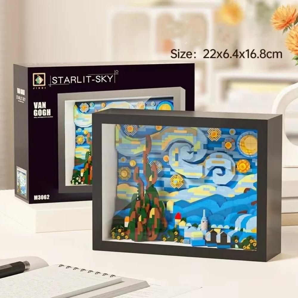 Hot-selling World-famous Painting Assembly Building Blocks Creative Pixel Oil Painting Frame Sunflower Building Block Decoration
