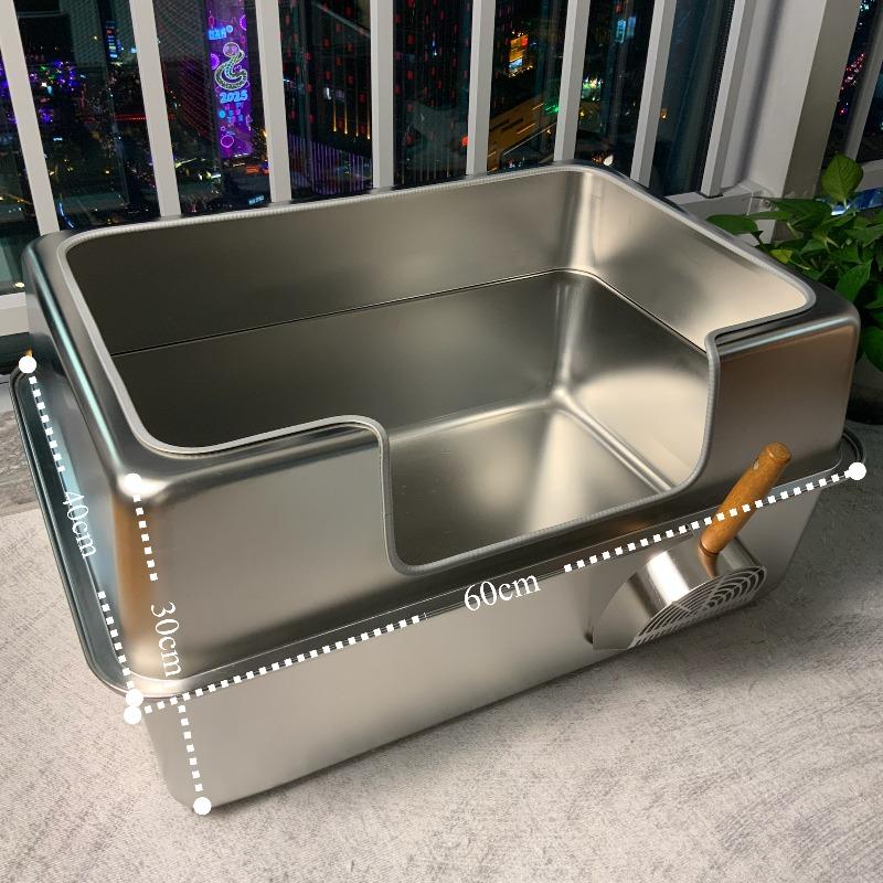 Stainless Steel Jumbo Cat Litter Box Open Type Cat Bedpans Low-Entry Kitty Toilet with Anti-Splash Design Pet Potty for Kittens