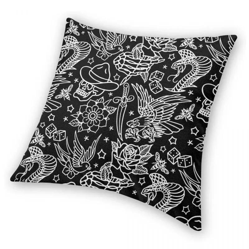 American Traditional Tattoo Flash Square Pillowcase Polyester Zip Decor Throw Pillow Case Room Cushion Cover 45x45
