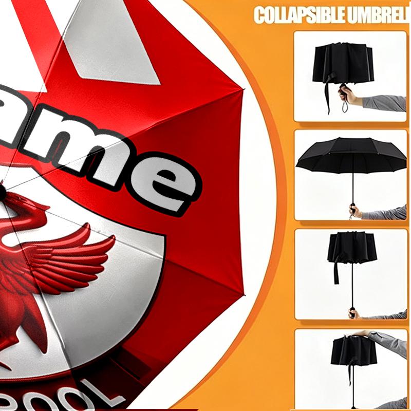 Custom Name Personalized Football team F.C Print Umbrella, Auto Open Close, 8‑Rib Sturdy Frame, Commute Camping Hiking Use, Birthday Gift
