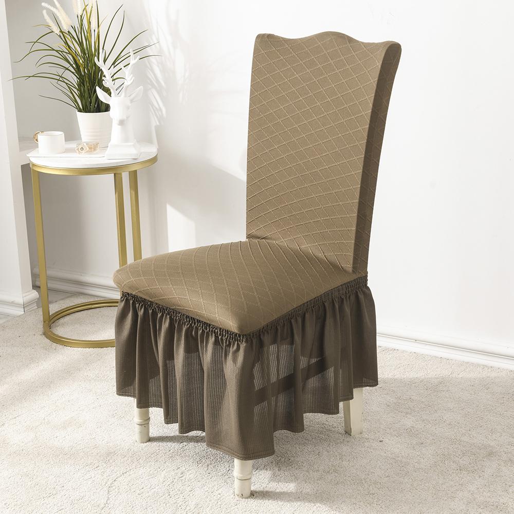 Elegant Jacquard Dining Chair Cover with Frill Skirt Super Stretch Spandex Thickened Anti-Wrinkle Stain Resistant Universal Fit