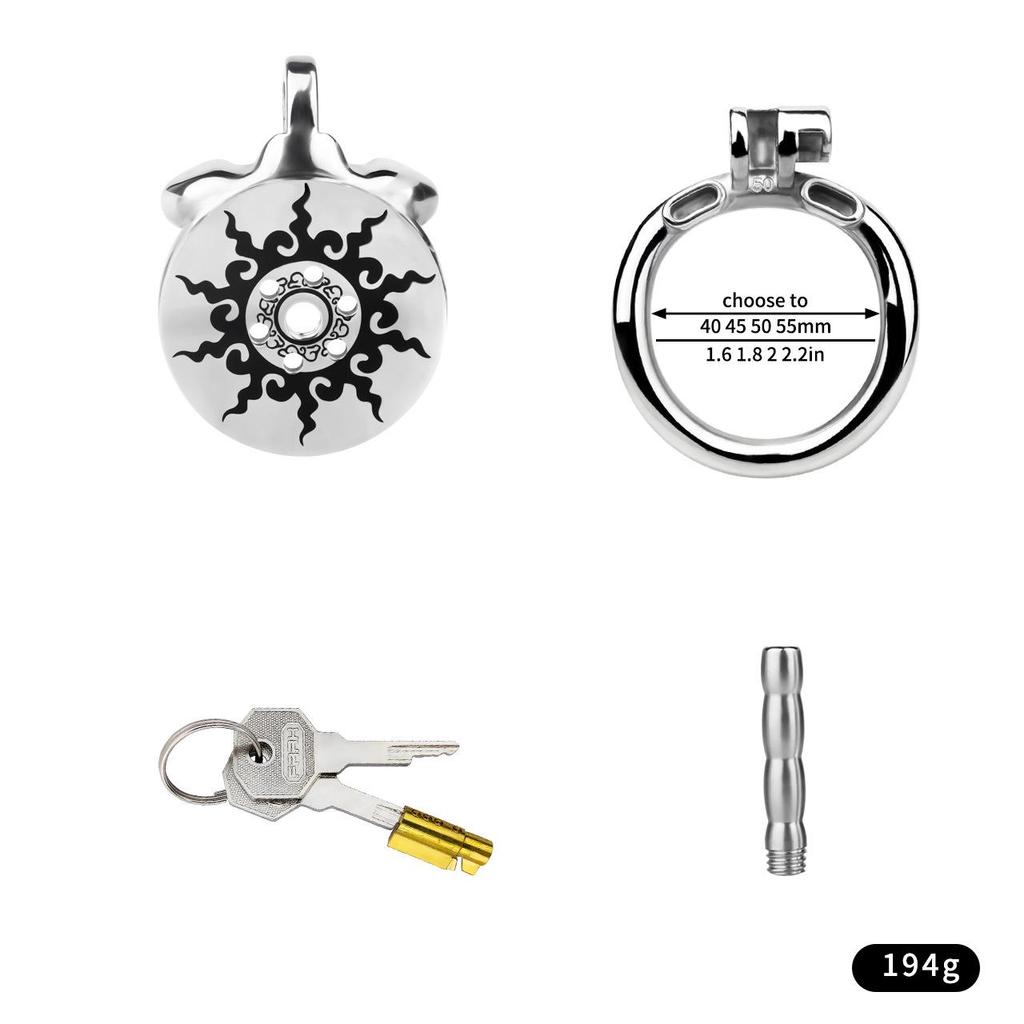 Sunflower Design Stainless Steel Chastity Belt for Men with Flat Negative Electrode Lock - Adult Product