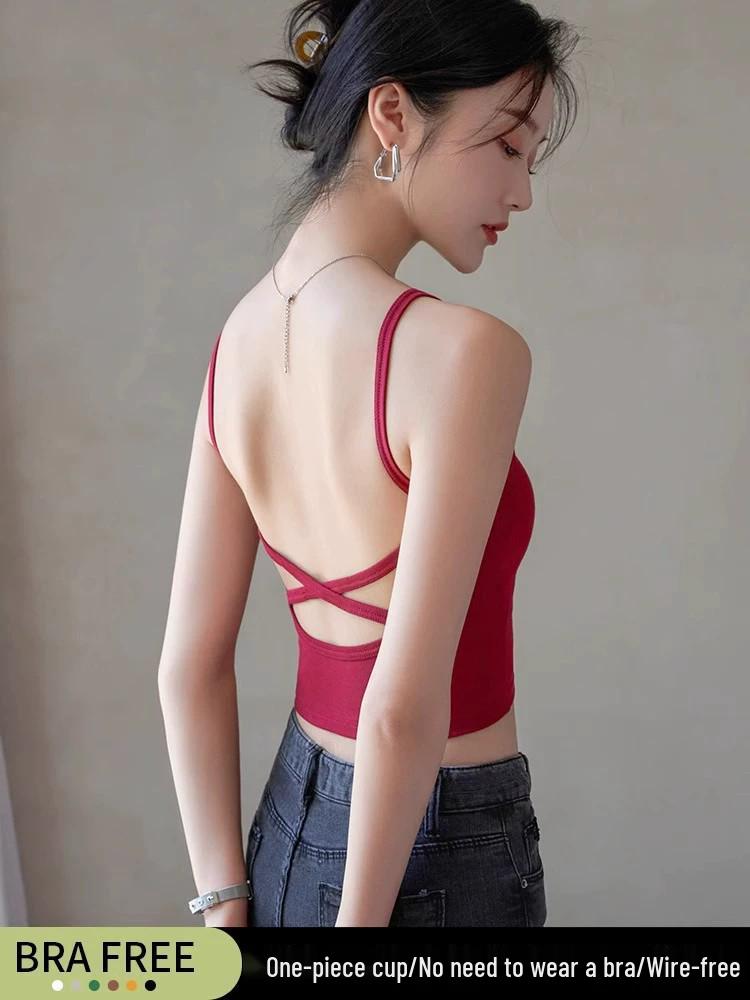 Women's American-Style Spaghetti Strap Vest with Chest Pads - Summer Lingerie Bra Top & Sleeveless Base Layer