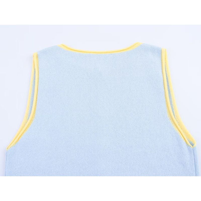 Kaslead New Women clothes Western Style Fashion Patchwork Decorative Layer Knitted Top 5802030