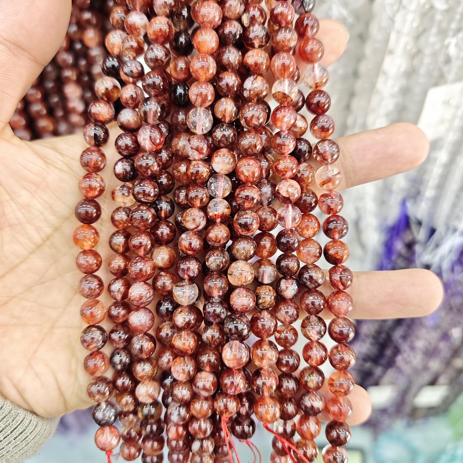 

7A Ox Blood Red Phantom Quartz Gold Foil Koi Loose Beads for DIY Bracelet Accessories