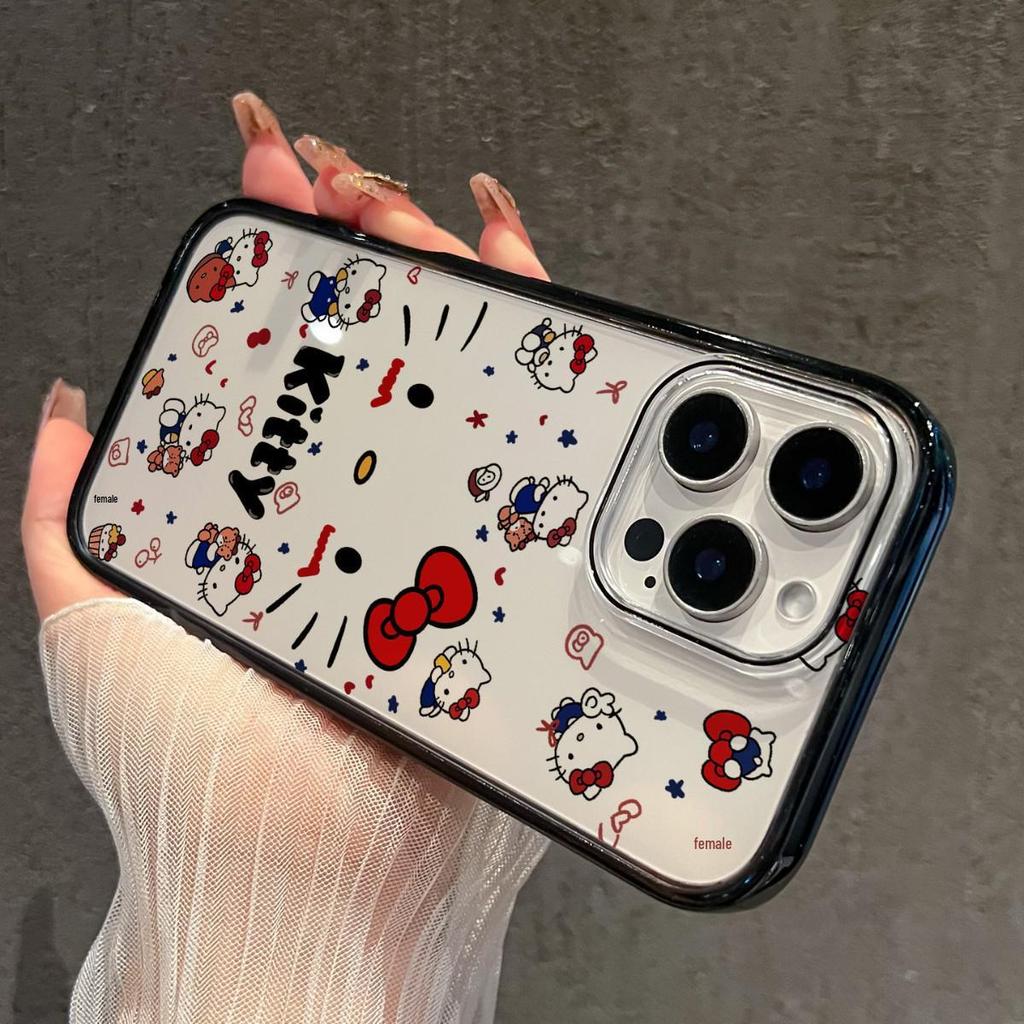 Cute Cat Transparent Phone Case for 16/17 Pro Max with Black Edge