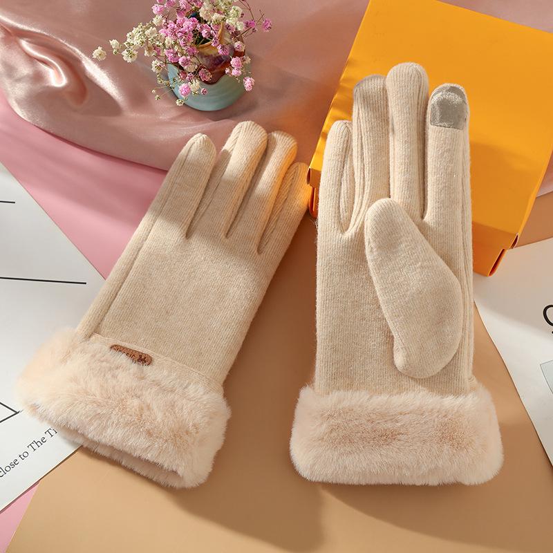 Warm Gloves  Female Fingers Velvet Padded Cashmere Like Students' Hands Anti Freezing Cold Proof and Windproof  Driving and Cycling.