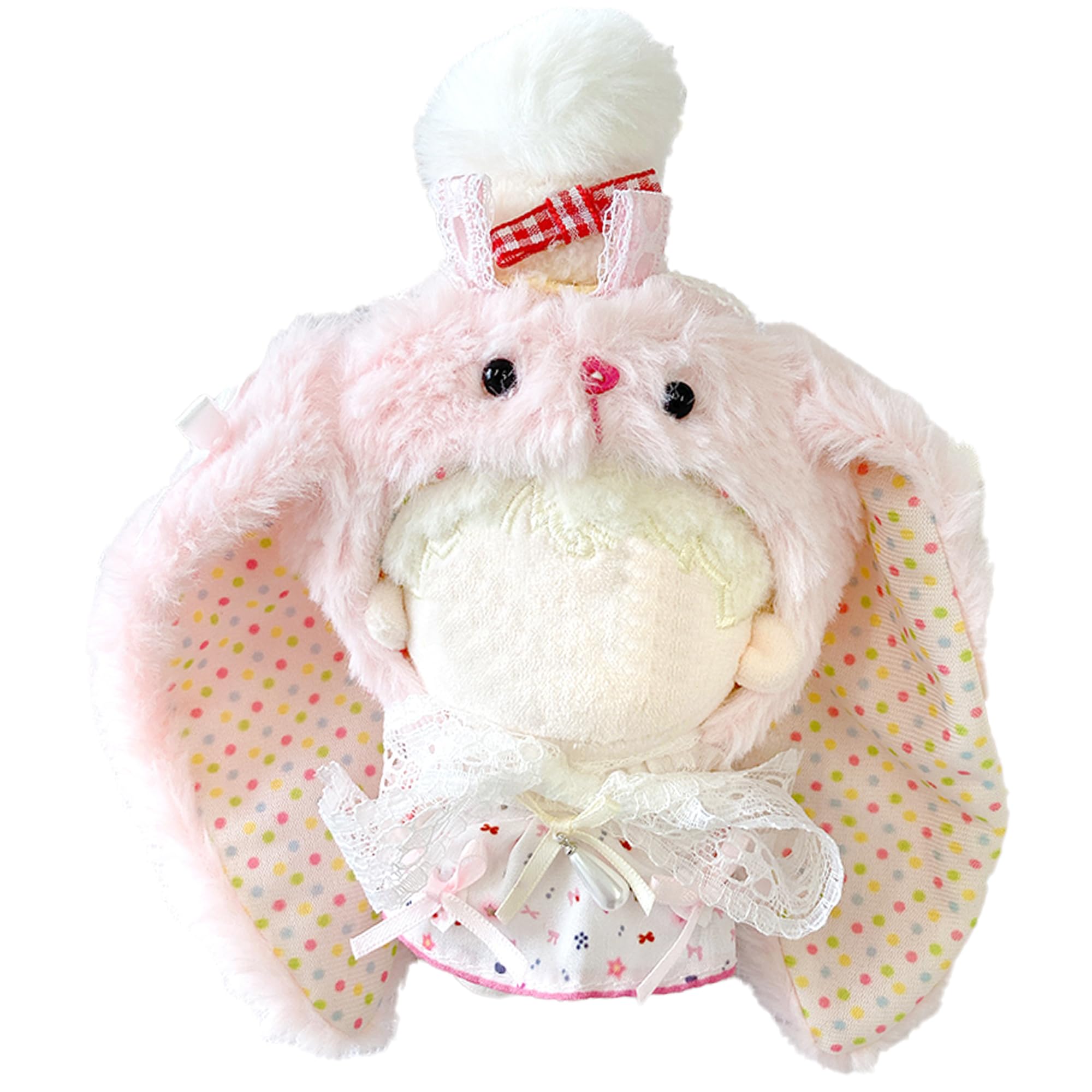 

Пушистая шапка-кигуруми кролика для плюшевых игрушек (10см), Розовый [Б/У]