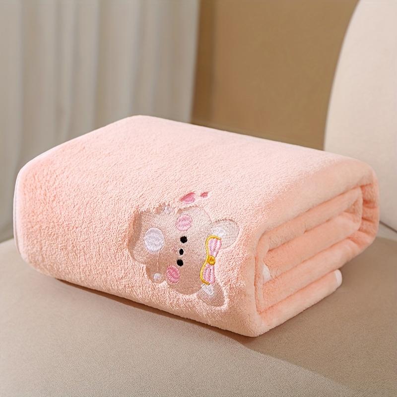 Baby Bath Towel Super Soft Absorbent Bath Fast-Drying Towel Cartoon Embroidery Blanket Coral Fleece Thickened