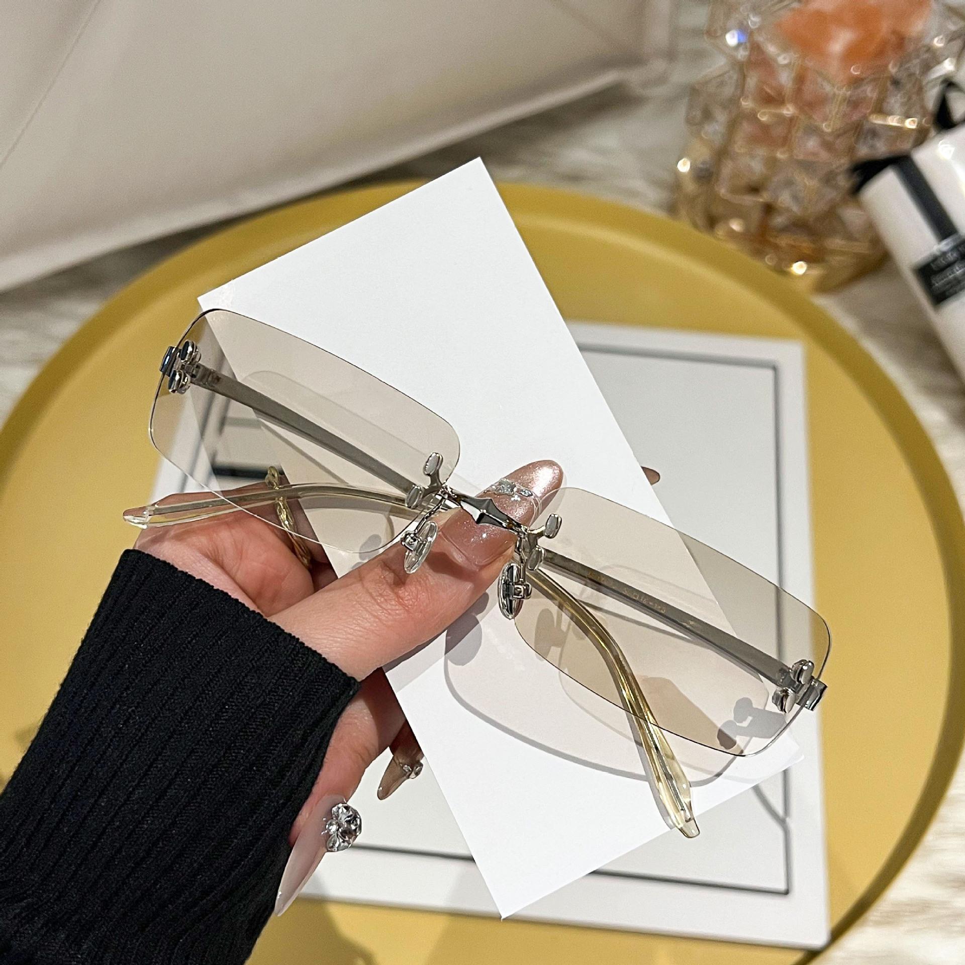 2026 new frameless sunglasses women s Millennium Spice Girls concave shape small square frameless sunglasses